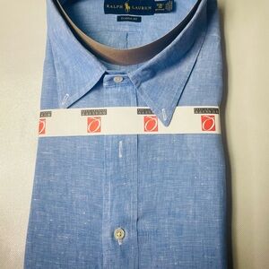Ralph Lauren Light Blue Casual 100% Linen Button Down Shirt